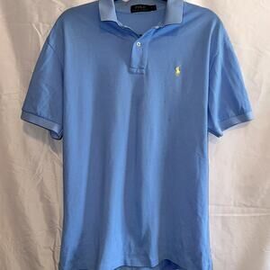 Polo Ralph Lauren Mens Size Large Light Blue Short Sleeve Yellow Pony Polo Shirt